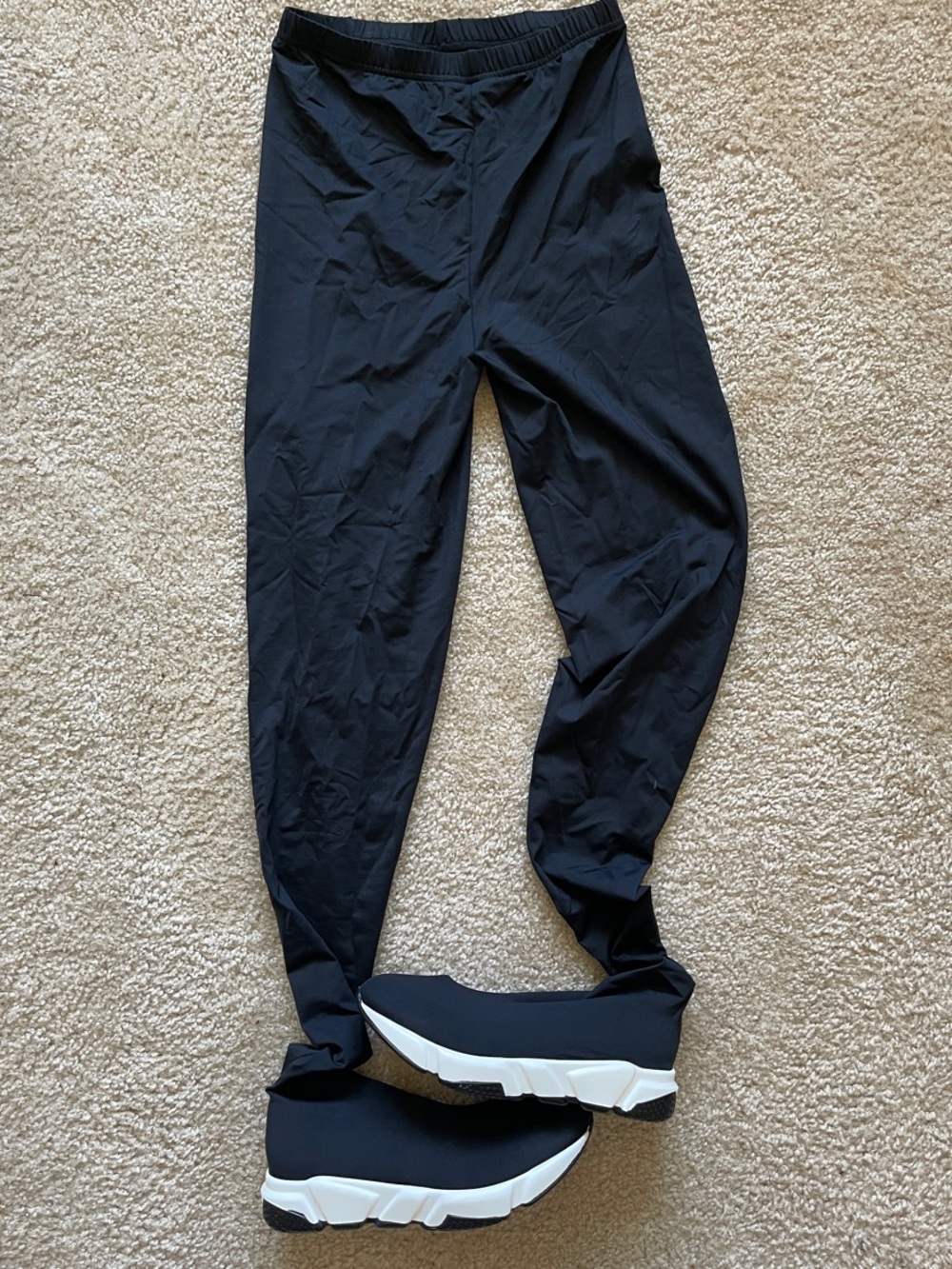 NEW!Black Stretch Leggings with Black and White Slip-On Sneakers